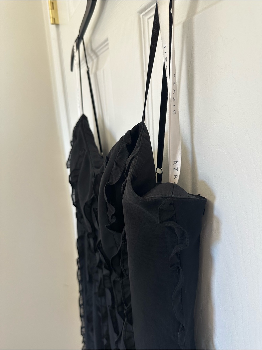 Azazie Black Ruffled Slip Dress - Picture 3 of 7